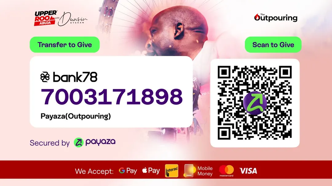 Bank78 account 7003171898 for Payaza (Outpouring), with a QR code to give.